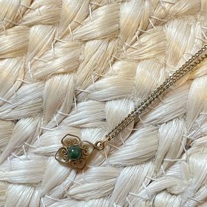 Necklace 12k gold filled vintage floral green stone
